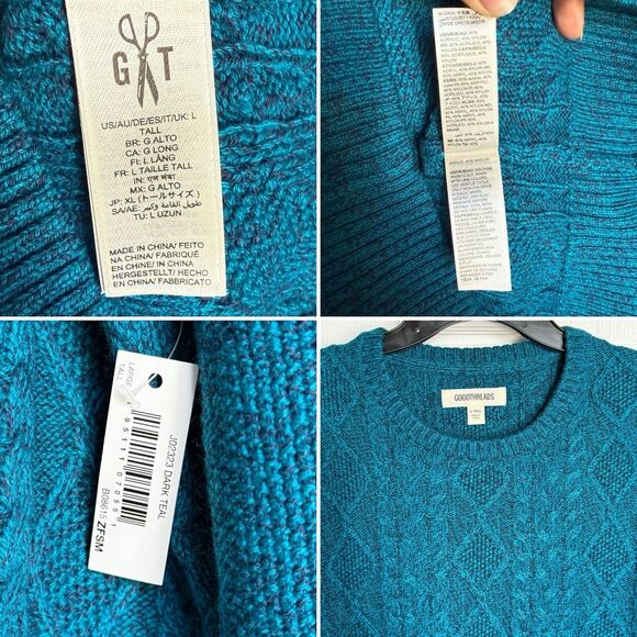 New Cable Knit Jumper Sweater Men’s Size LT Blue Teal Crewneck - Picture 12 of 17